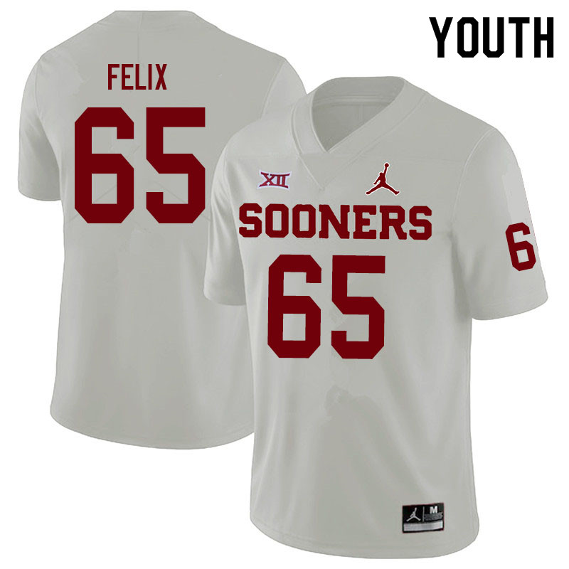 Youth #65 Finley Felix Oklahoma Sooners Jordan Brand College Football Jerseys Sale-White - Click Image to Close